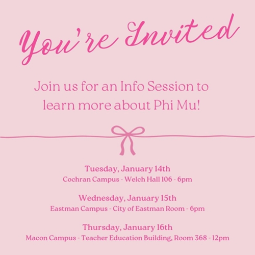 Phi Mu interest meetings flyer.